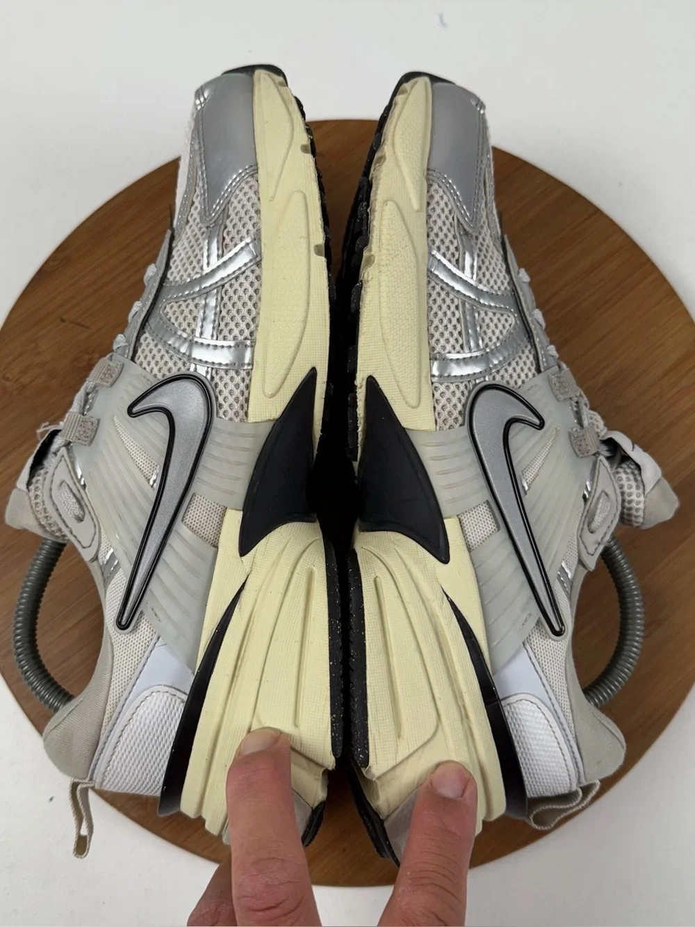 Nike V2K Run Metallic Silver & Cream Mesh Trainer Sneakers - Picture 7 of 9